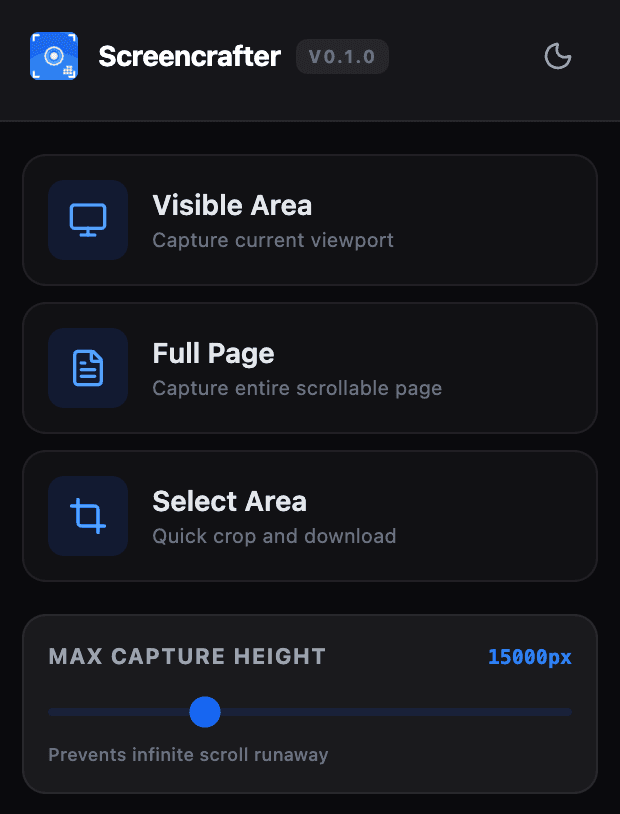 Screencrafter preview (dark mode)